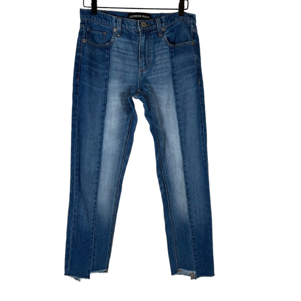 Express Womens Jeans Blue Two Tone Frayed Medium Wash Mid Rise Denim 4